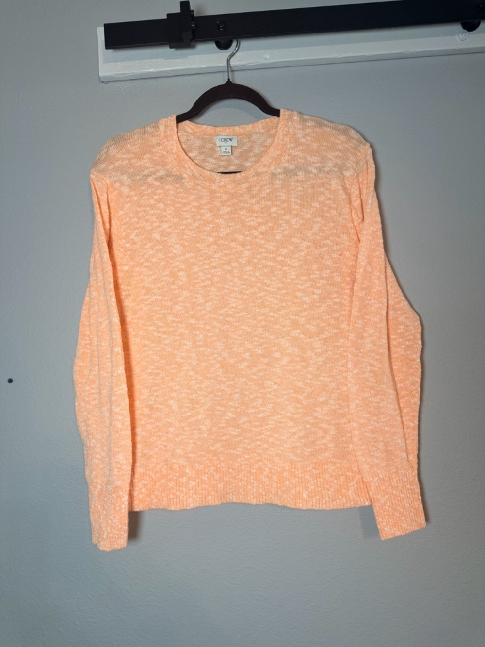 J. Crew Womens Crewneck Beach Sweater Medium Orange White Marled - Picture 2 of 8